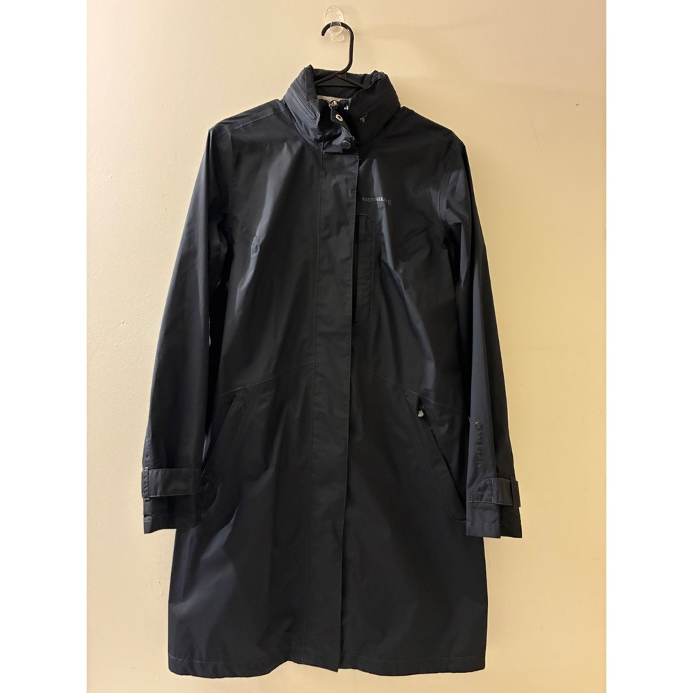 Merrell Womens S/M Black Ripstop Rain Trench Coat Long Jacket Waterproof Outdoor